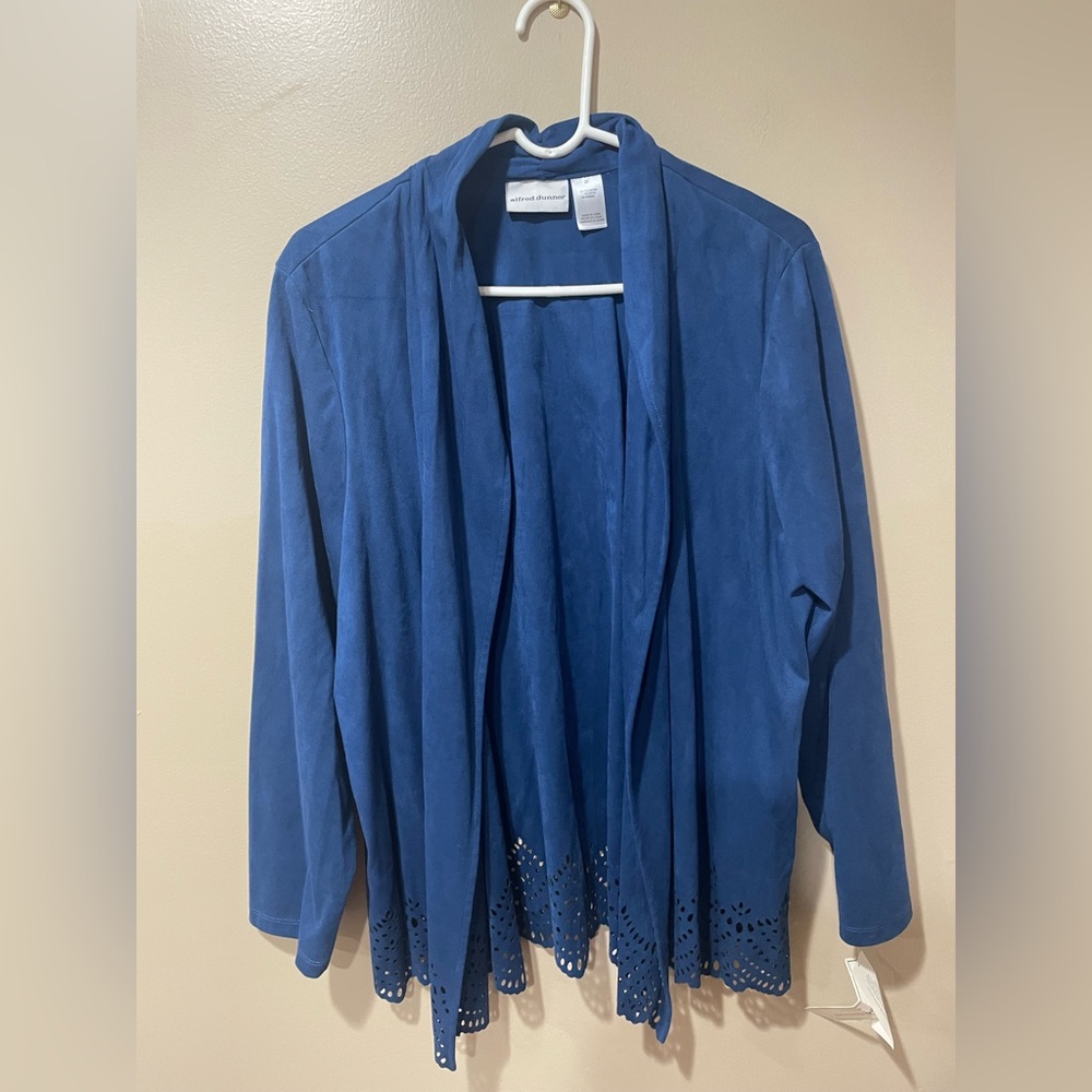 Alfred Dunner Women's Stylish Blue Open-Front Jacket ~ Faux Suede